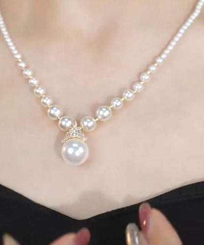 Gradient Color White Copper Alloy Zircon Pearl Pendant Necklace YI043