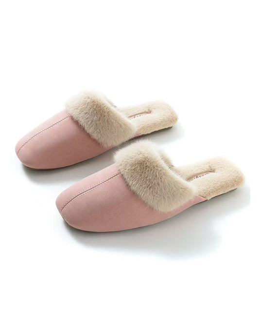 Handmade Comfy Pink Fuzzy Wool Lined Slippers Shoes RX017