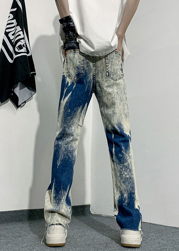 Handgemachte Jeanshose in Blau mit Batikmuster und hoher Taille für Herren SA002