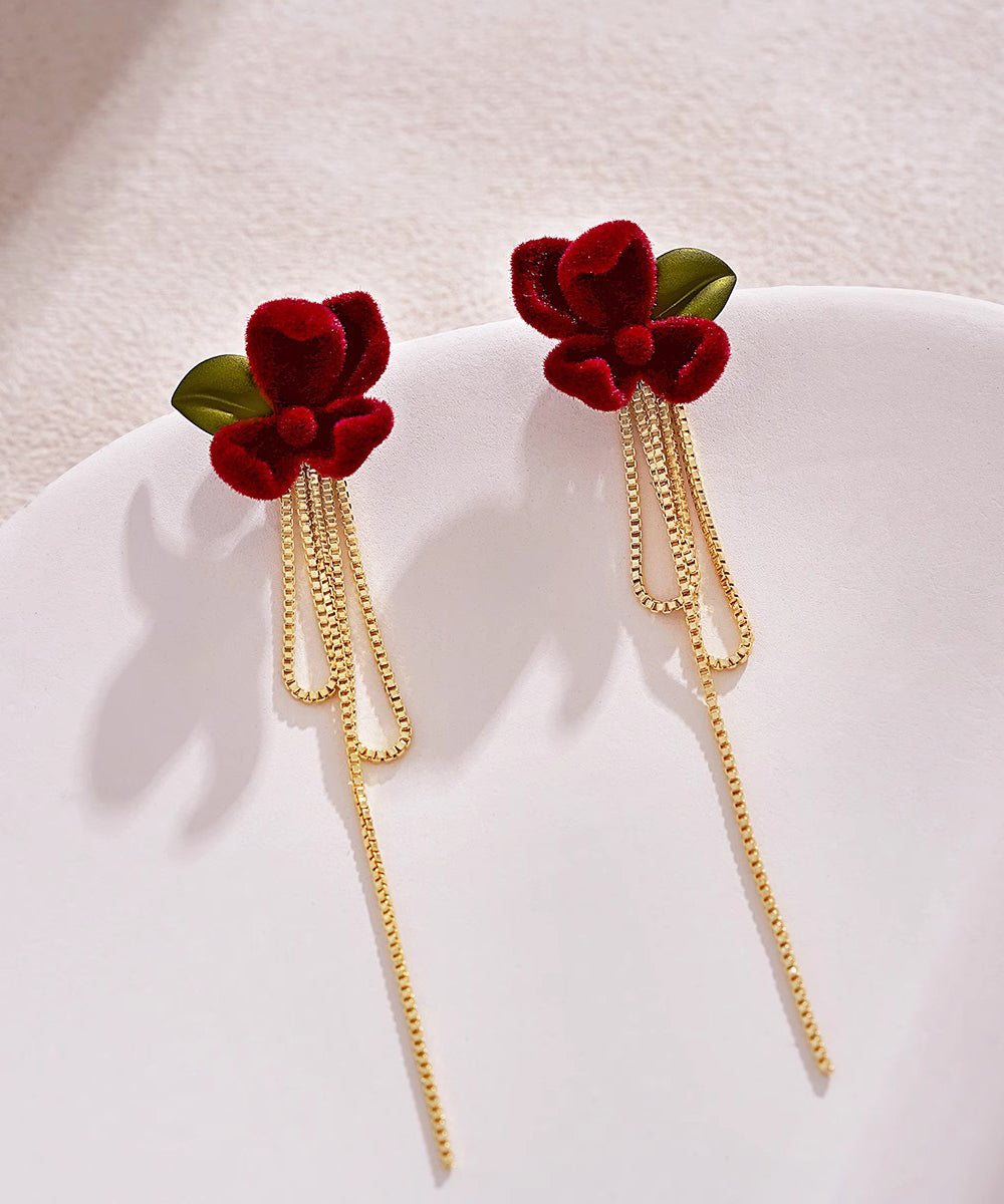 Boucles d'oreilles pendantes en velours de soie et alliage de mûrier faites à la main WH035