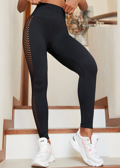 Ignite Black High Waist Hollow Out Mesh Panel Leggings Surf Leggings TD014