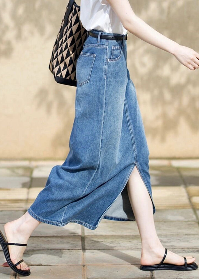 Italian Blue Side Open High Waist Denim Skirts Fall TU028