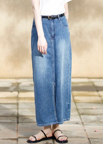 Italian Blue Side Open High Waist Denim Skirts Fall TU028