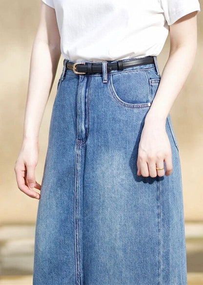 Italian Blue Side Open High Waist Denim Skirts Fall TU028