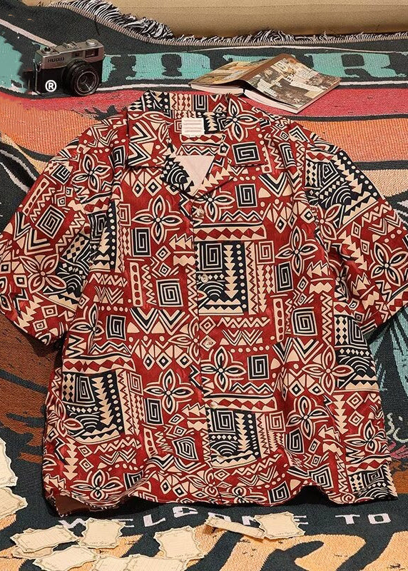 Japanese Cuban Collar Shirt For Men In Hawaii Summer HG037