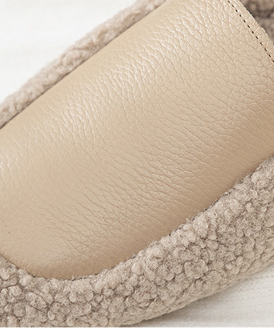 Khaki Comfy Slippers Shoes Splicing Fuzzy Wool Lined TP005