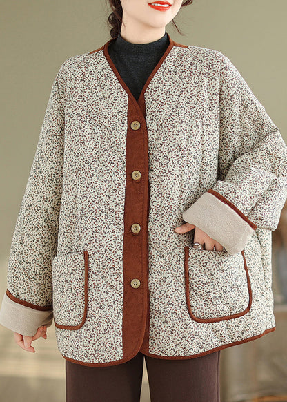 Manteau polaire chaud en patchwork avec poches à imprimé abricot ample pour l'hiver QG043