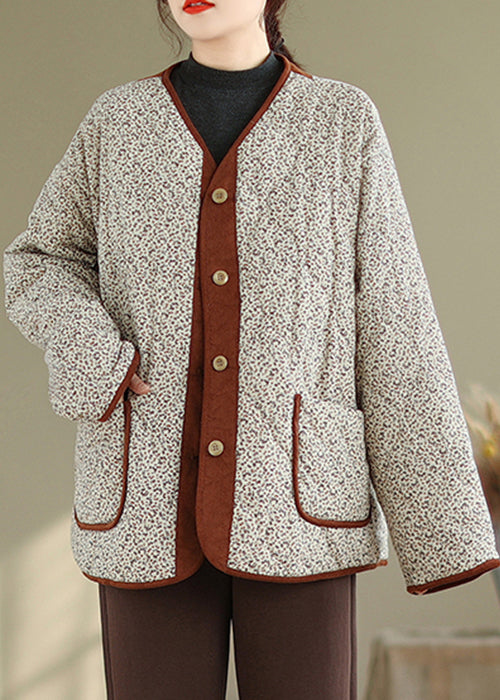 Manteau polaire chaud en patchwork avec poches à imprimé abricot ample pour l'hiver QG043