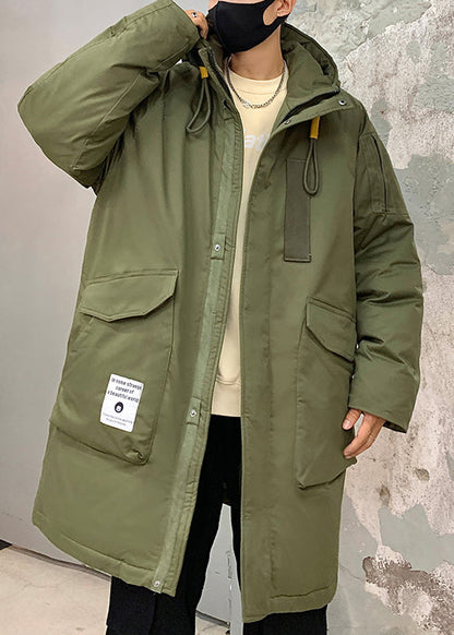 Loose Army Green Hooded Zippered Pockets Duck Down Men Down Coats WinterRM016