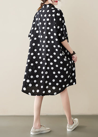 Loose Black Peter Pan Collar Dot Print Cotton Shirts Dress Summer AP072