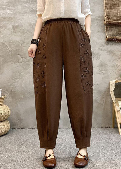 Pantalon court en coton à taille élastique avec poches amples pour le café, été AU1047