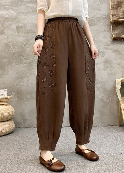 Pantalon court en coton à taille élastique avec poches amples pour le café, été AU1047