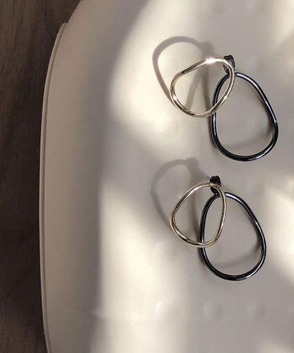 Loose Colorblock Sterling Silver Geometry Ellipse Hoop Earrings YI015