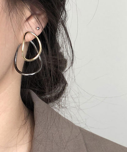 Loose Colorblock Sterling Silver Geometry Ellipse Hoop Earrings YI015