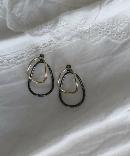 Loose Colorblock Sterling Silver Geometry Ellipse Hoop Earrings YI015