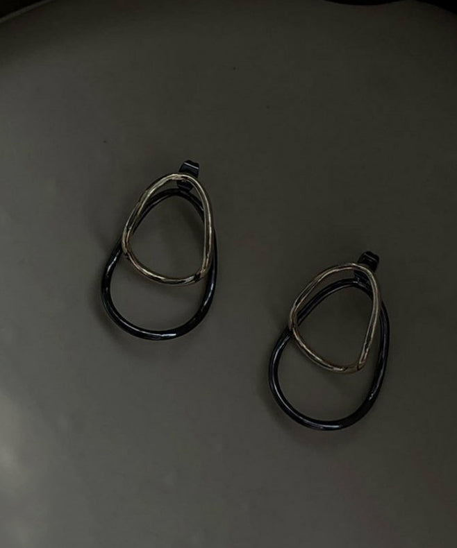 Loose Colorblock Sterling Silver Geometry Ellipse Hoop Earrings YI015