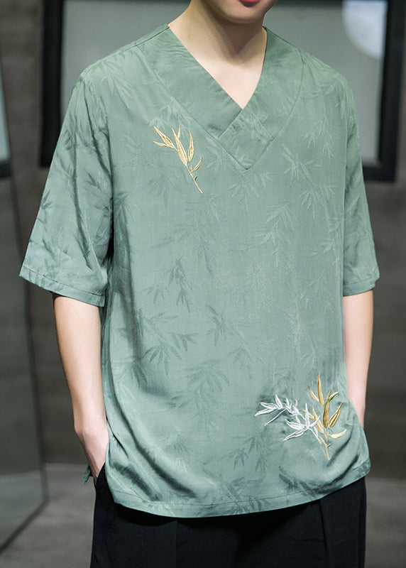 Loose Green Butterfly Print Ice Silk Mens T Shirts Summer LK058