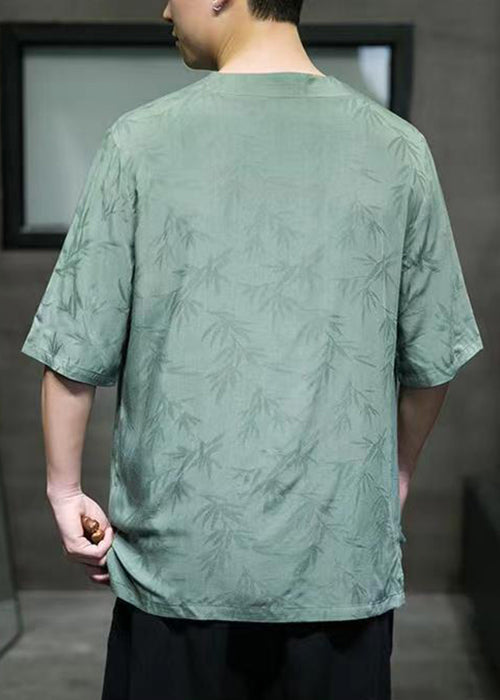 Loose Green Butterfly Print Ice Silk Mens T Shirts Summer LK058