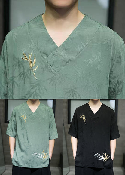 Loose Green Butterfly Print Ice Silk Mens T Shirts Summer LK058