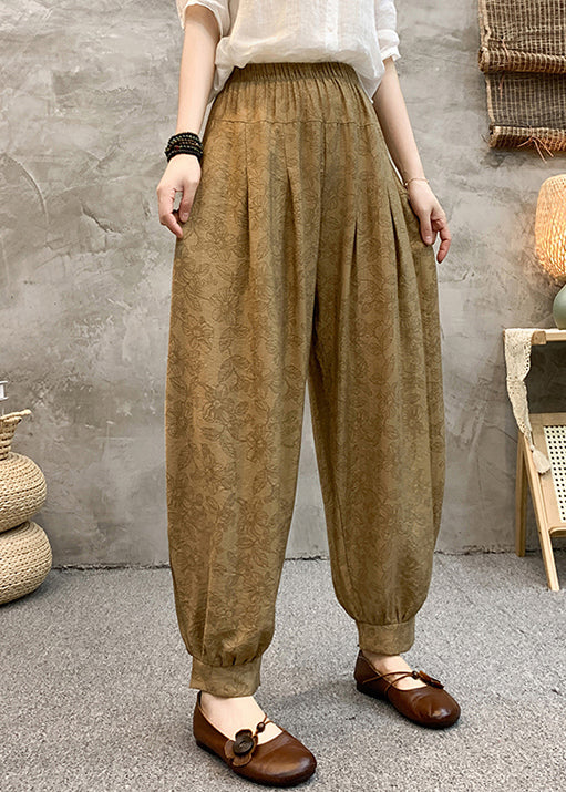 Pantalon court ample en coton kaki avec poches et taille élastique pour l'été RE005