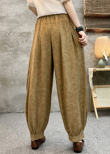 Pantalon court ample en coton kaki avec poches et taille élastique pour l'été RE005