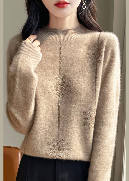 Loose Red Turtleneck Zircon Patchwork Thick Cotton Knit Sweater Winter TE041