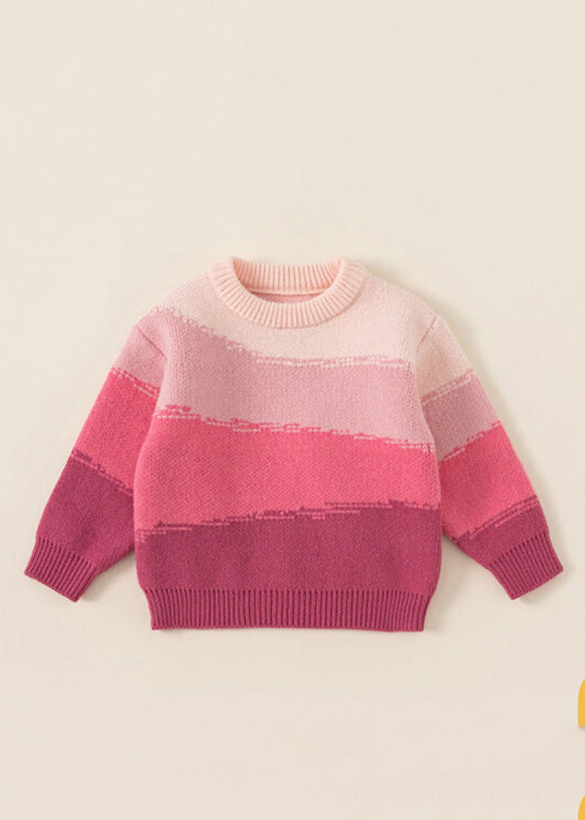 Lovely Boho Pink O-Neck Thick Cotton Knit Girls Sweaters Spring TP026