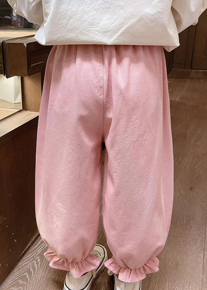 Lovely Pink Pockets Patchwork Kids Lantern Pants Spring TV001