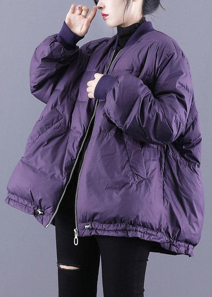 Manteau d'hiver en duvet de luxe violet à manches longues avec poches zippées et cordon de serrage QS054