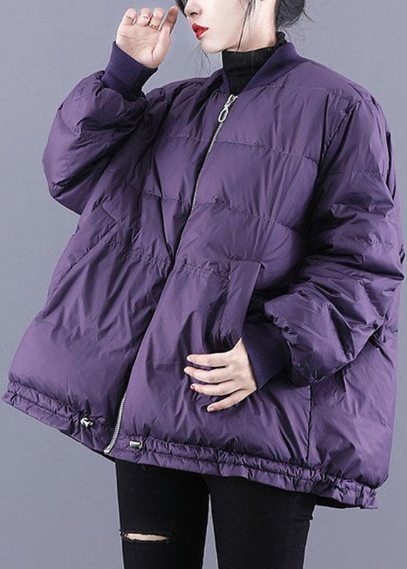 Manteau d'hiver en duvet de luxe violet à manches longues avec poches zippées et cordon de serrage QS054