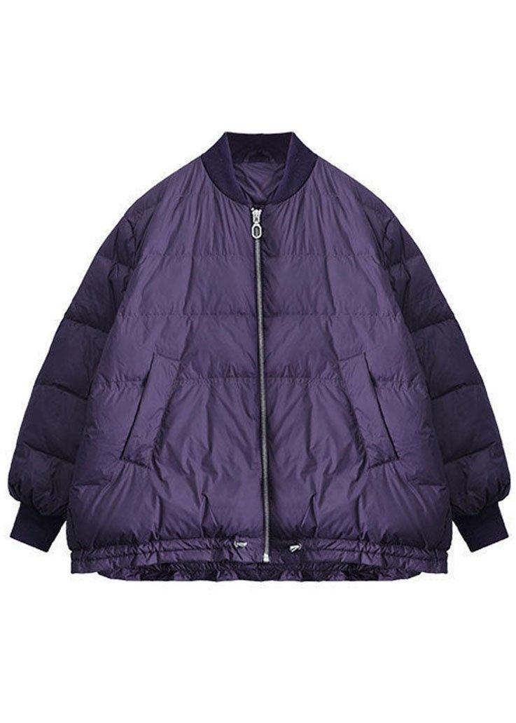 Manteau d'hiver en duvet de luxe violet à manches longues avec poches zippées et cordon de serrage QS054