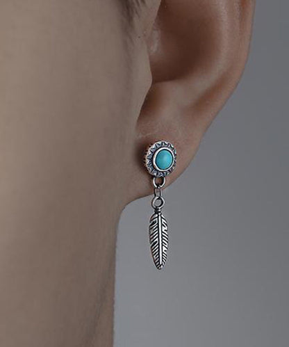 Boucles d'oreilles à tige en argent sterling et turquoise pour homme QJ008