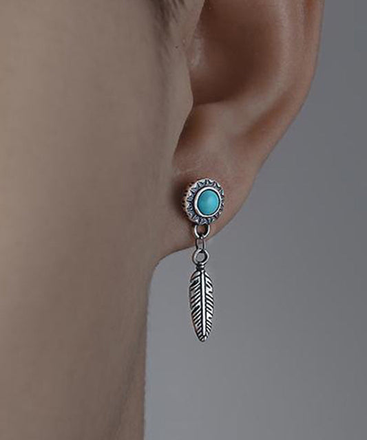 Boucles d'oreilles à tige en argent sterling et turquoise pour homme QJ008