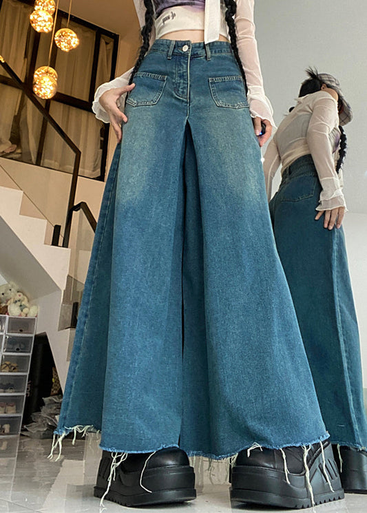 Modern Blue Button Pockets High Waist Denim Pants Fall PP012