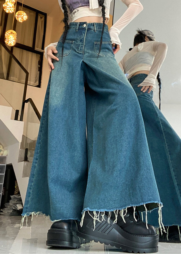 Modern Blue Button Pockets High Waist Denim Pants Fall PP012