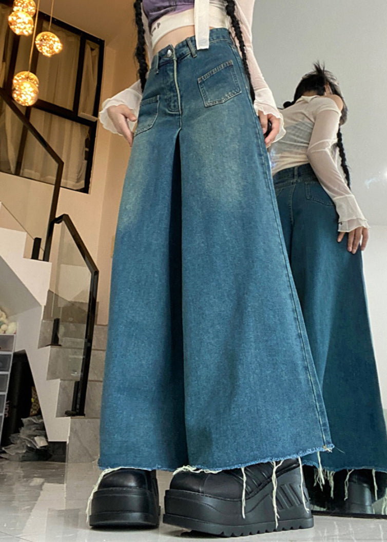 Modern Blue Button Pockets High Waist Denim Pants Fall PP012