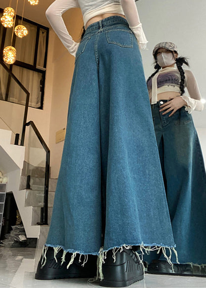 Modern Blue Button Pockets High Waist Denim Pants Fall PP012