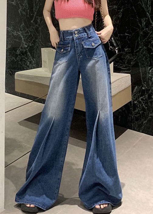 Pantalon en jean taille haute avec poches bleues modernes pour l'été AW1004