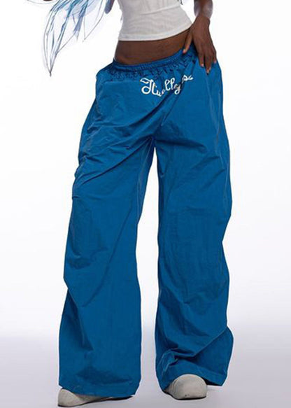 Modern Blue Print Elastic Waist Cotton Wide Leg Pants Spring YT004