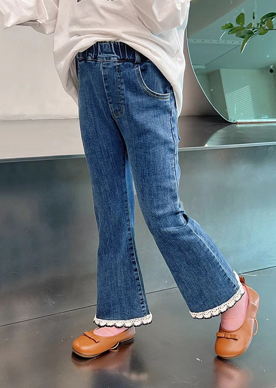 Modern Denim Blue Elastic Waist Girls Crop Flared Pants TV018