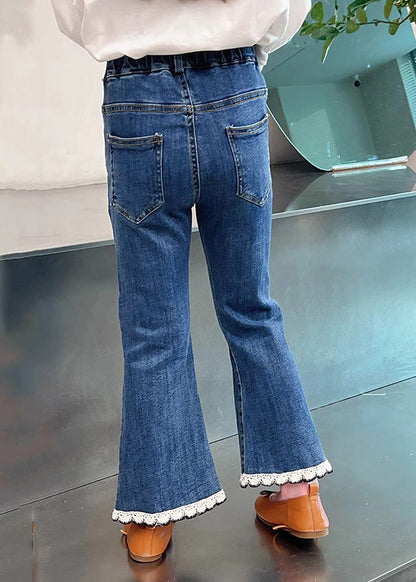 Modern Denim Blue Elastic Waist Girls Crop Flared Pants TV018