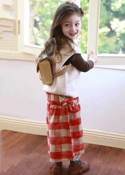 Modern Girls Waistcoat Top And Plaid Crop Pants Three Pieces Set Spring TR001