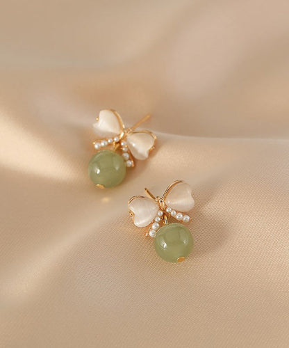 Modern Green Copper Jade Pearl Butterfly Drop Earrings WH046