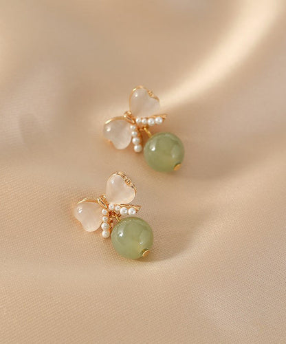 Modern Green Copper Jade Pearl Butterfly Drop Earrings WH046