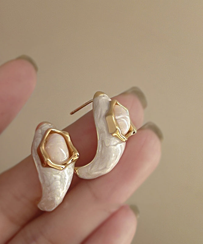 Modern Milky White Alloy Glazed C Type Stud Earrings WH016