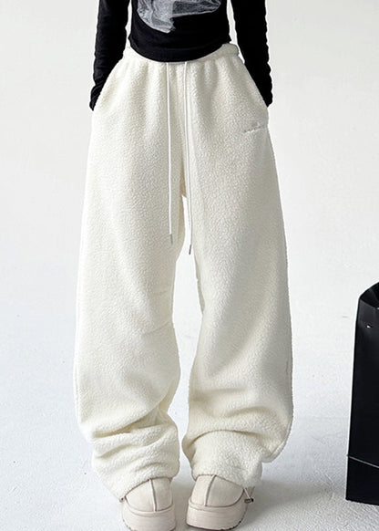 Natural White Elastic Waist Drawstring Beam Pants Spring TA060