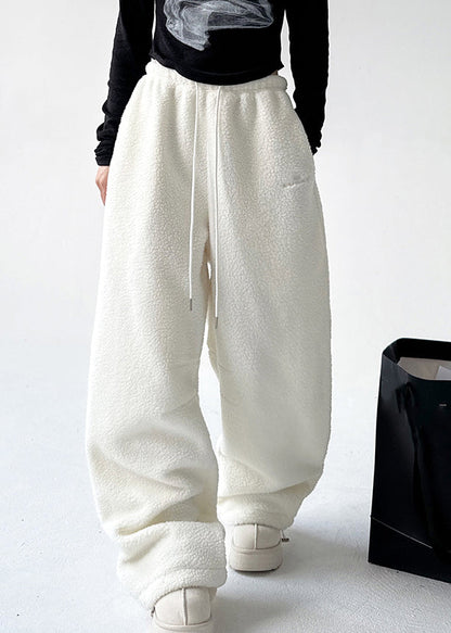 Natural White Elastic Waist Drawstring Beam Pants Spring TA060