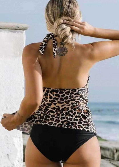 New American Style Black Leopard Print Swimwear Bikini Set GF036