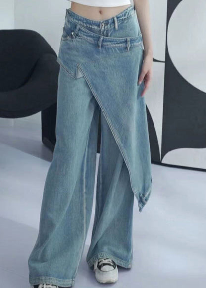 Nouveau pantalon en jean taille haute asymétrique bleu été AW1001