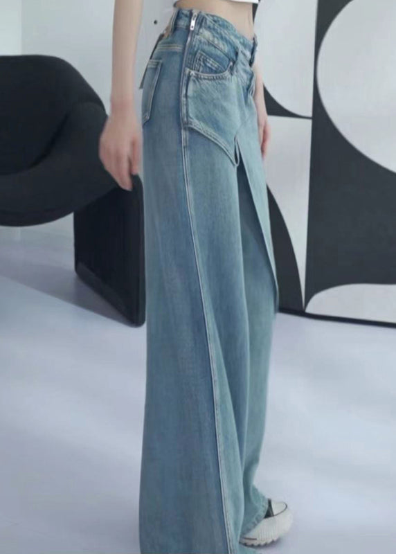 Nouveau pantalon en jean taille haute asymétrique bleu été AW1001